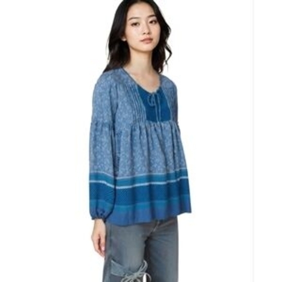 GAP Blue Floral Print Peasant Cottage Core Boho Top - Picture 1 of 11